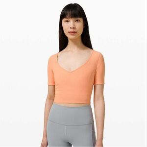 lululemon Ribbed Contoured V-Neck Yoga Short Sleeve Malibu Peach